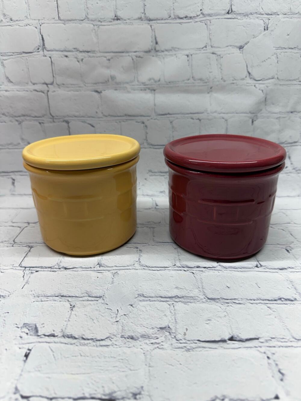 Set of 2! Longaberger Pottery Woven Traditions 1 pint crocks